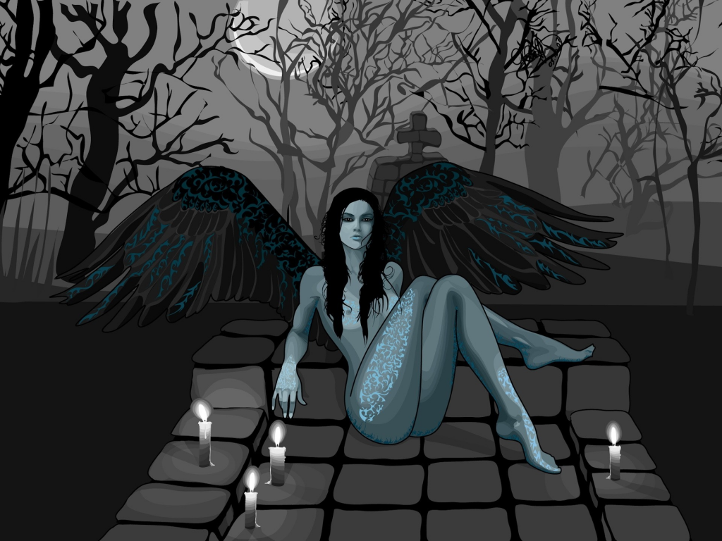 кладбище, девушка, крылья, вектор