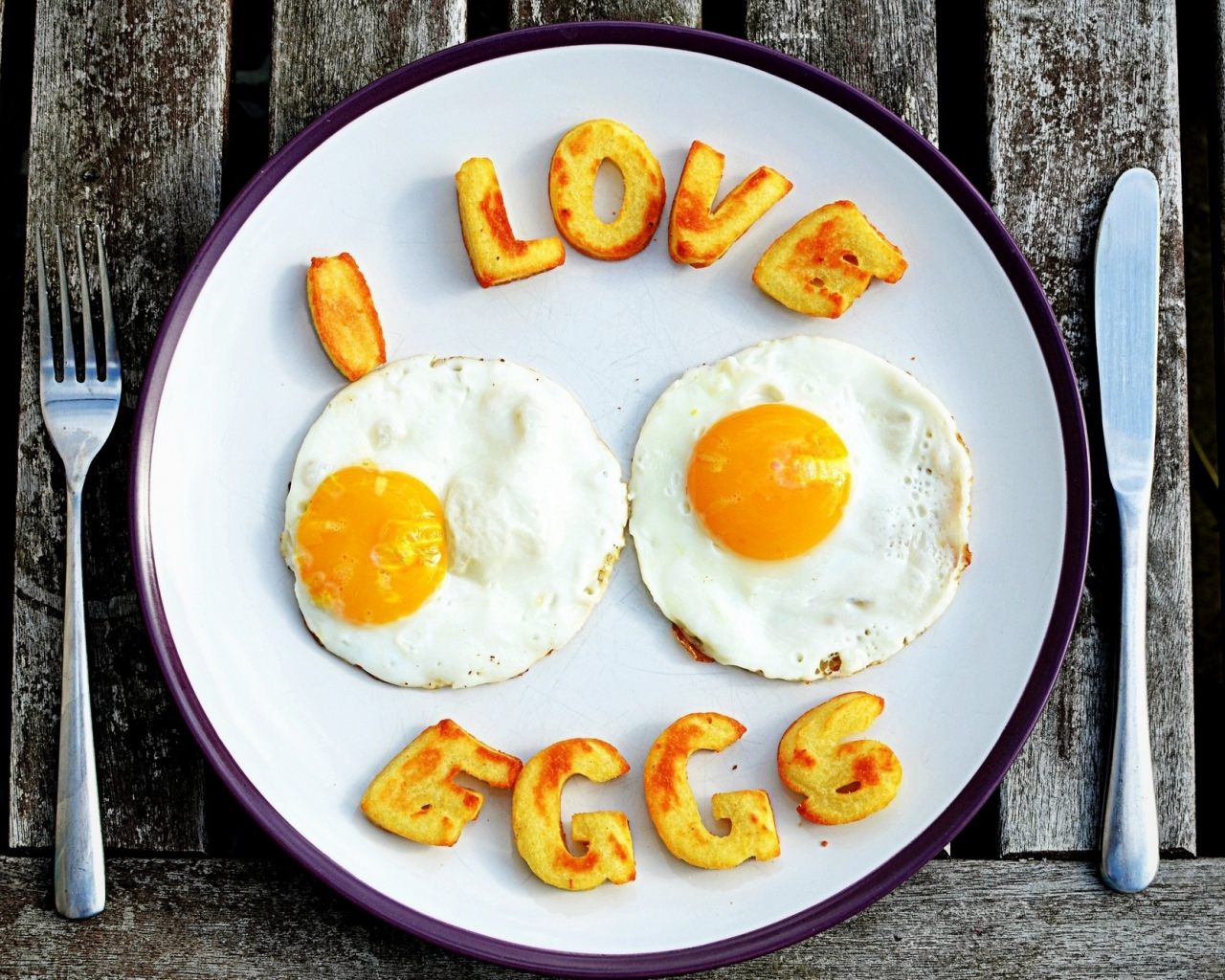 нож, eggs, яйца, еда, яичница, обои, вилка, надпись