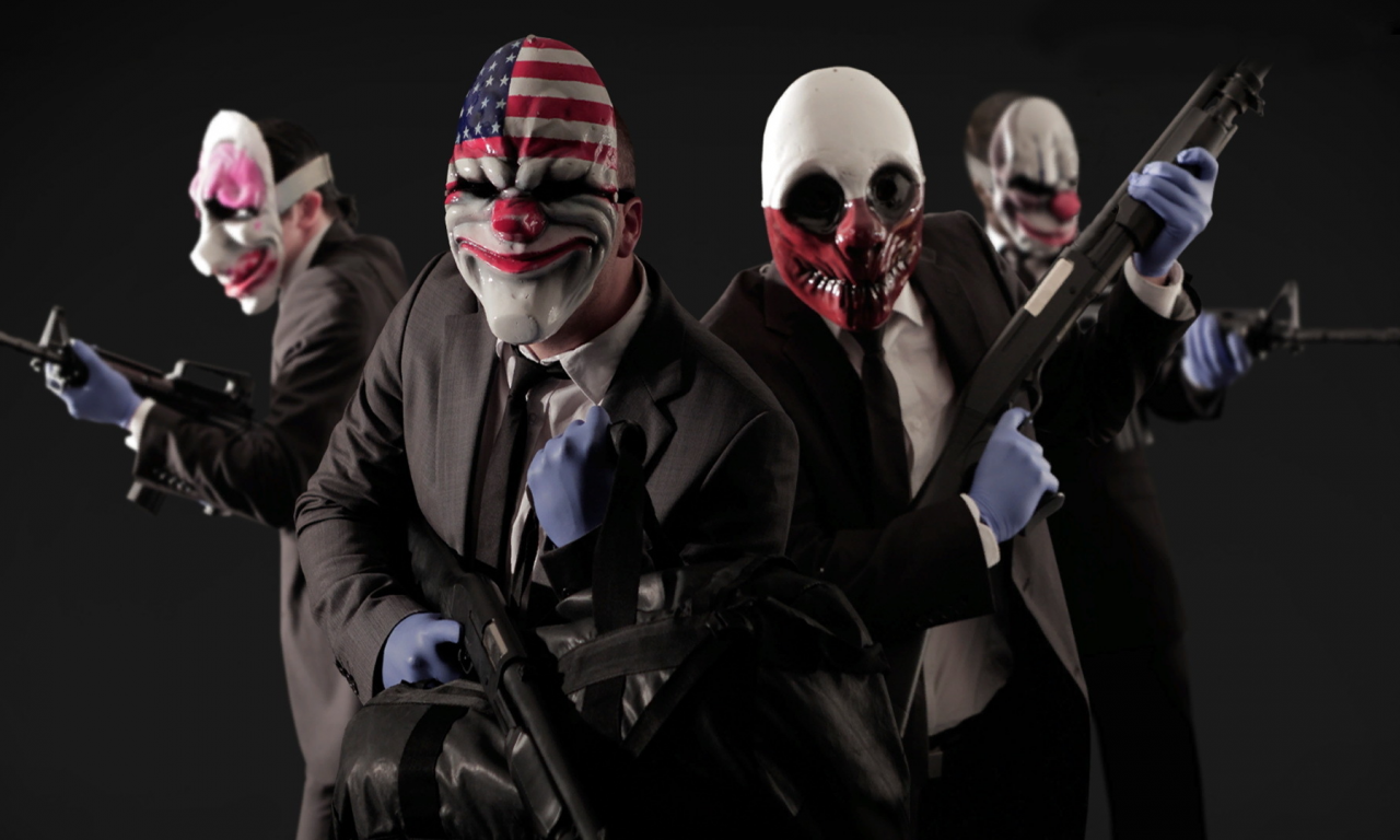 оружие, клоуны, payday 2, games, маски , грабители, игры