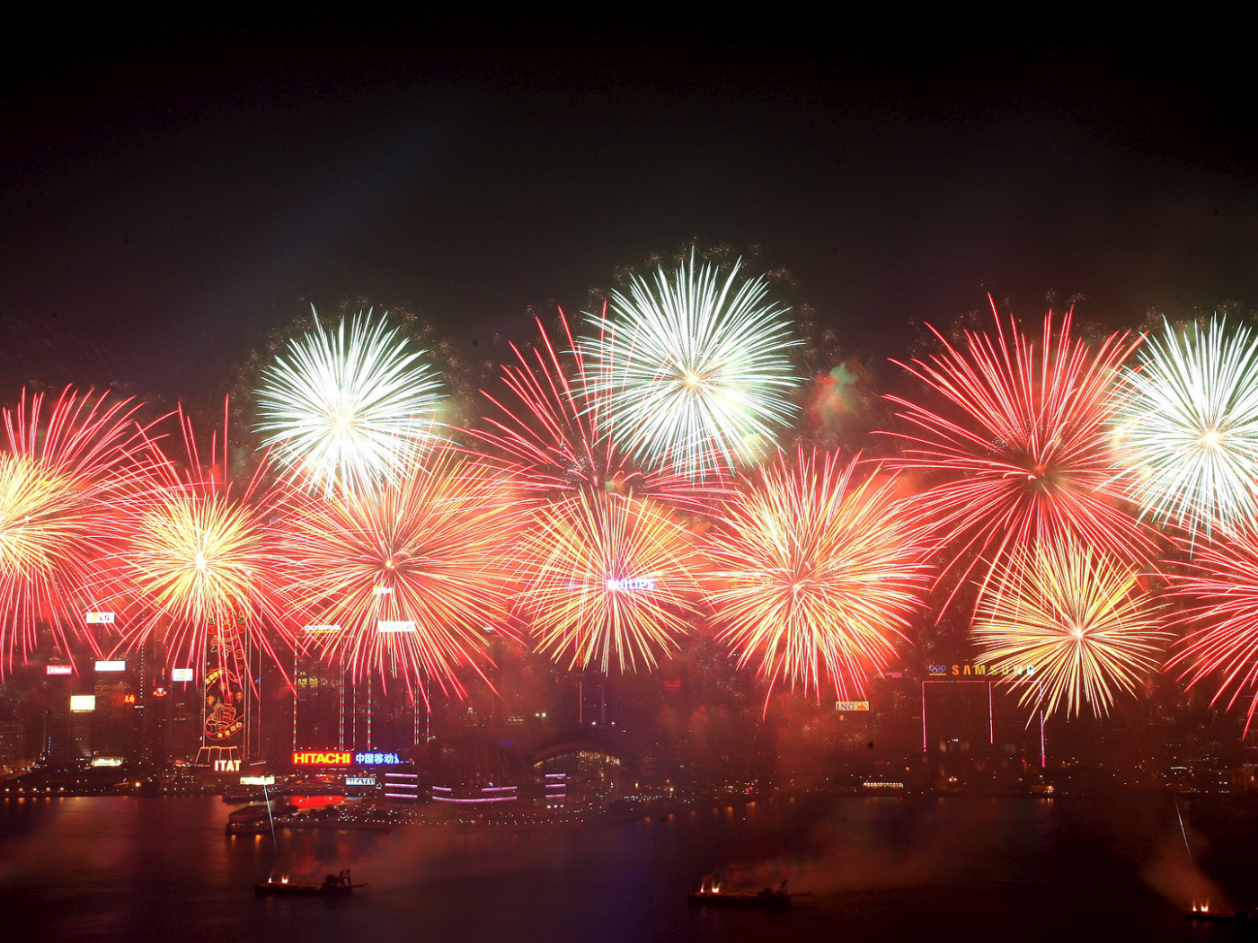 hong kong, china, new year, fireworks, 2014