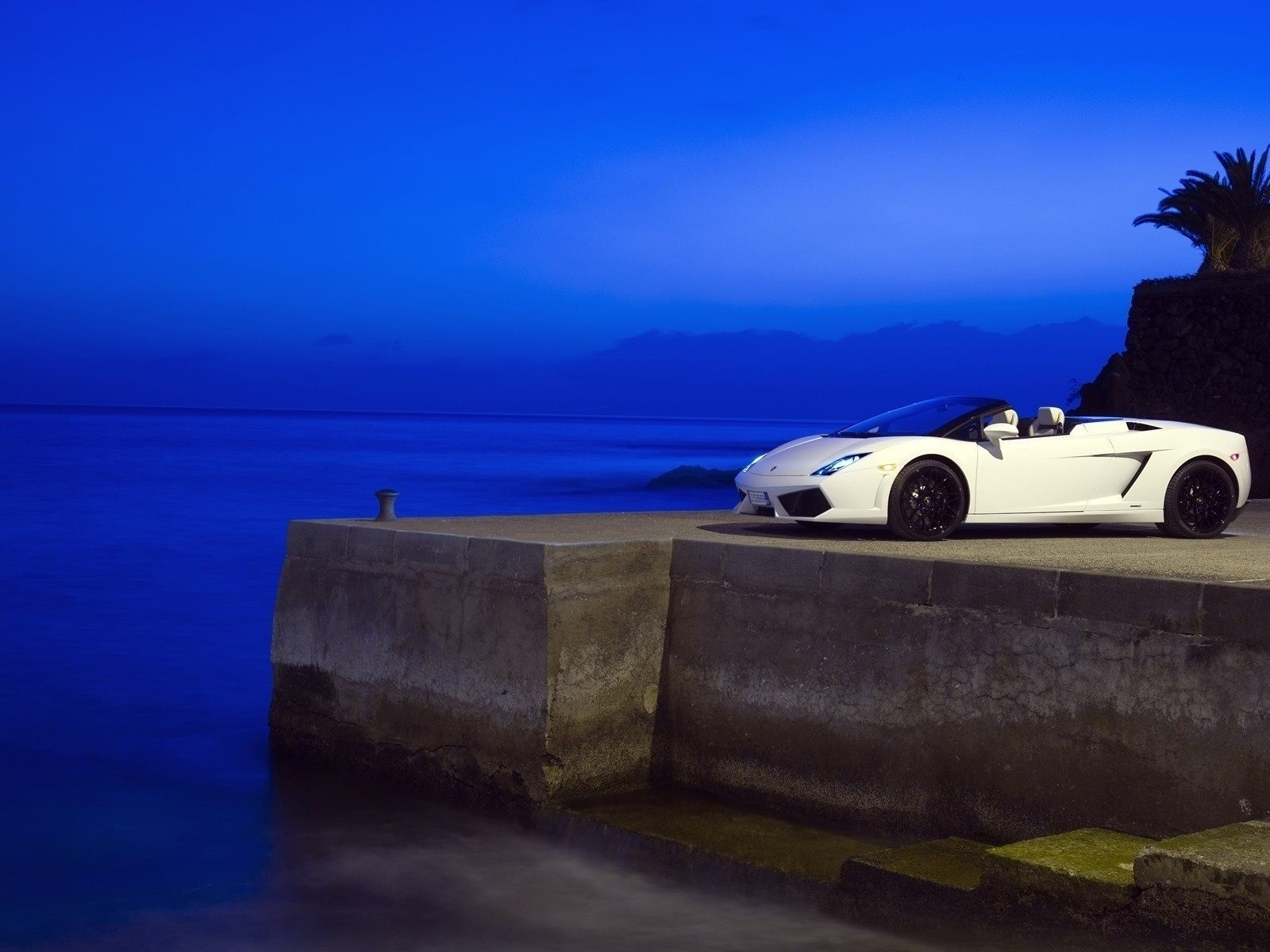 Авто, синий, вечер, море, evening, Lamborghini, blue, sea