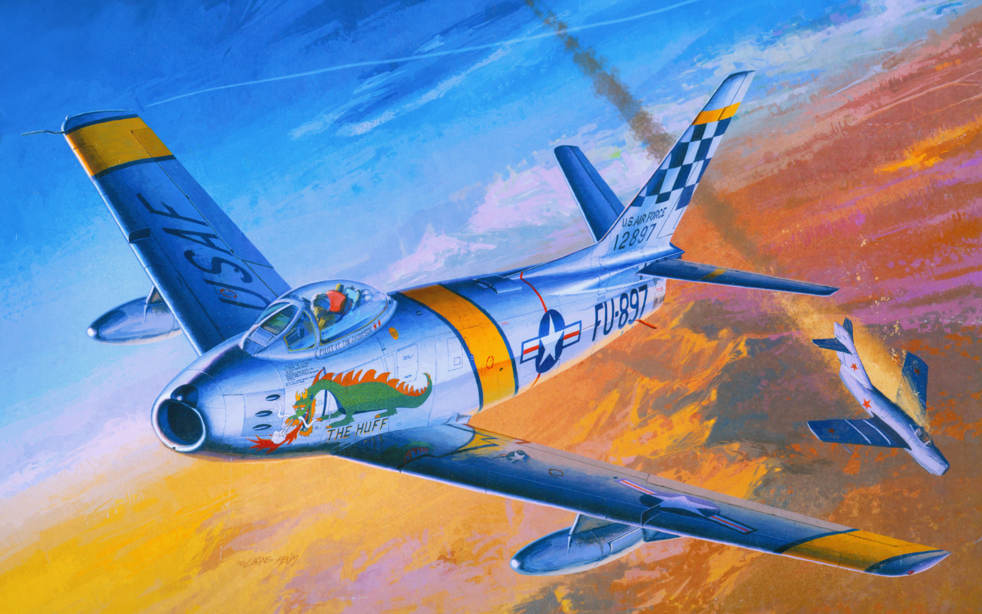 корейская война 1950-1953 годов, арт, небо, самолёты