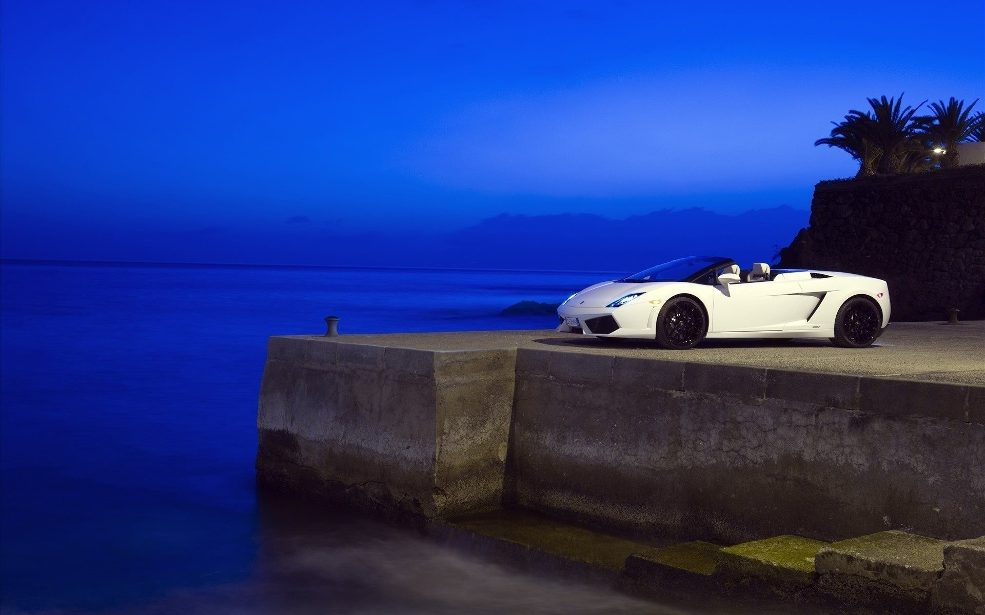 Авто, синий, вечер, море, evening, Lamborghini, blue, sea