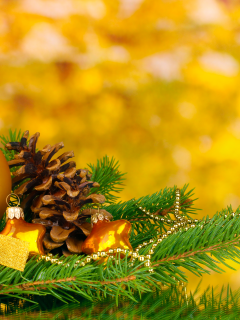 ribbon, merry christmas, christmas decoration, bokeh, gold balls, new year