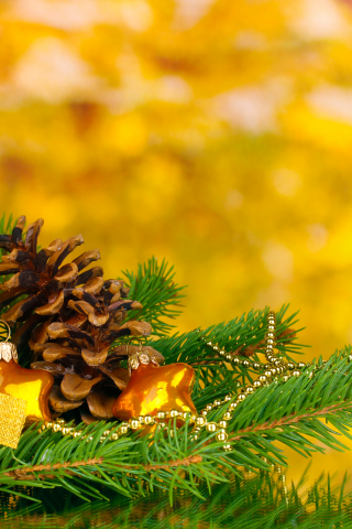 ribbon, merry christmas, christmas decoration, bokeh, gold balls, new year