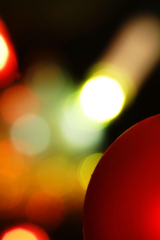 украшение, шар, красный, огоньки, размытость, праздник, Новый год