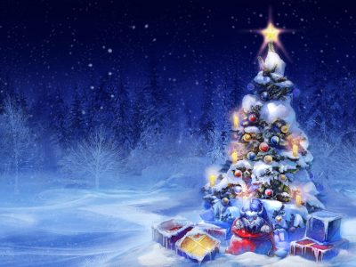 елка, новый год, игрушки, снег, огни, подарки
