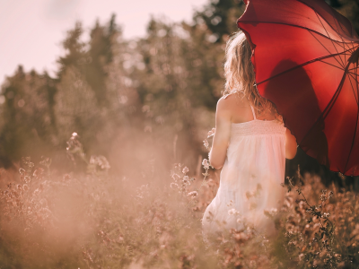 красный, природа, настроения, девушка. зон, зонтик