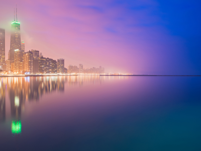 чикаго, chicago, огни, buildings, night lights, город, skyscrapers, lake