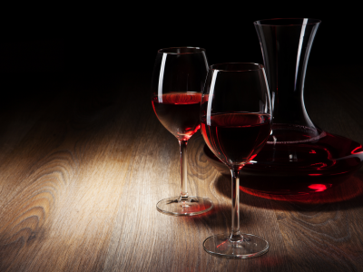 стол, бокалы, красное, вино, декантер, стекло