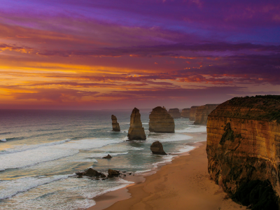 пляж, двенадцать апостолов, закат, австралия