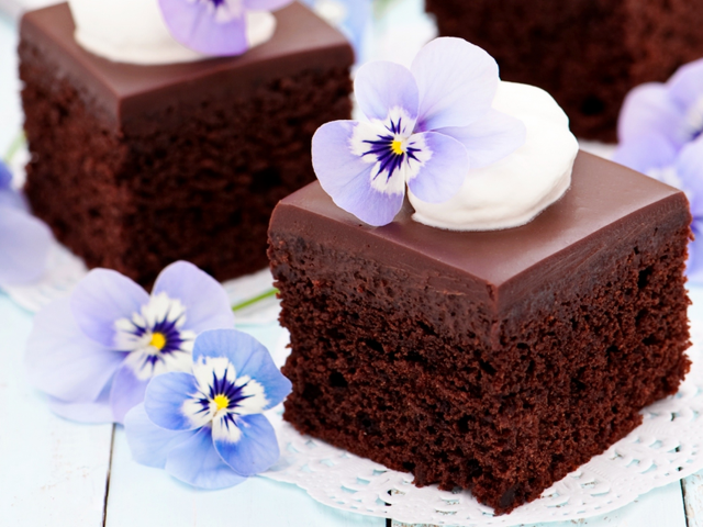 торт, цветы, шоколад, десерт, фиолетовый, пирожное