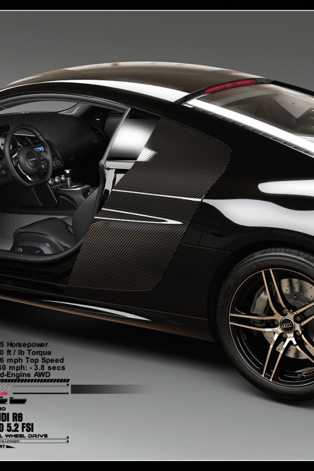 3d car, audi r8, v10, black car