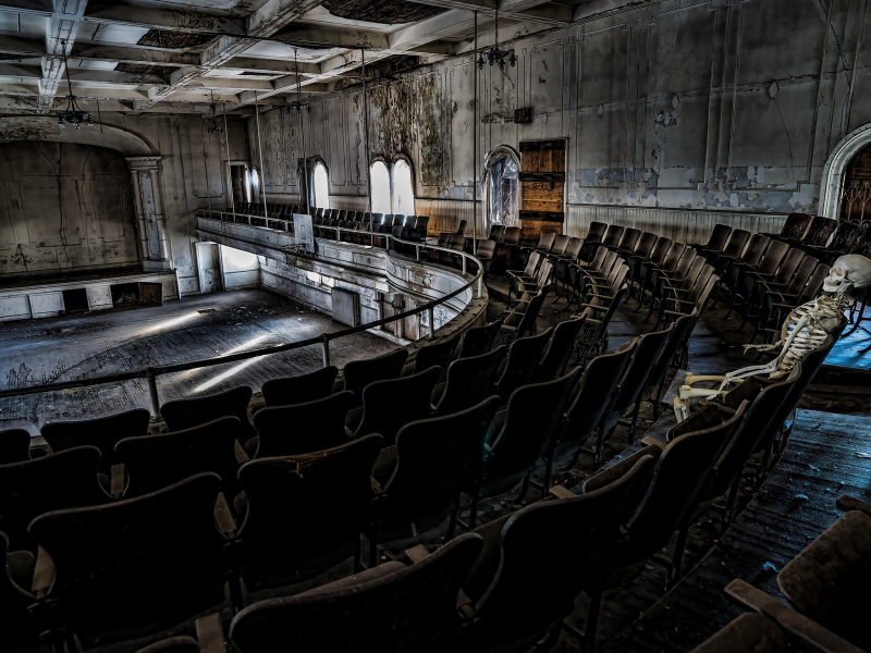 bones, decay, ruins, skeleton, opera house, abandoned