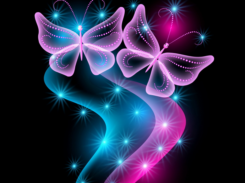 neon, abstract, неоновые, blue, glow, sparkle, pink, butterflies, бабочки