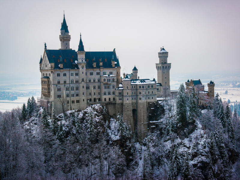 зима, германия, снег, neuschwanstein, бавария, замок, людвиг