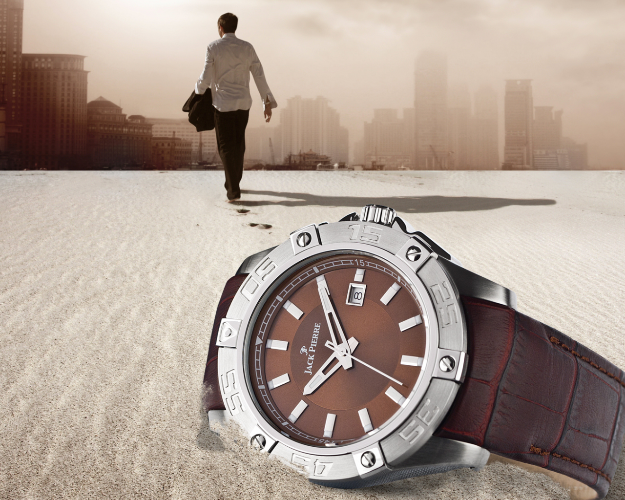 watch, person, sand, leather