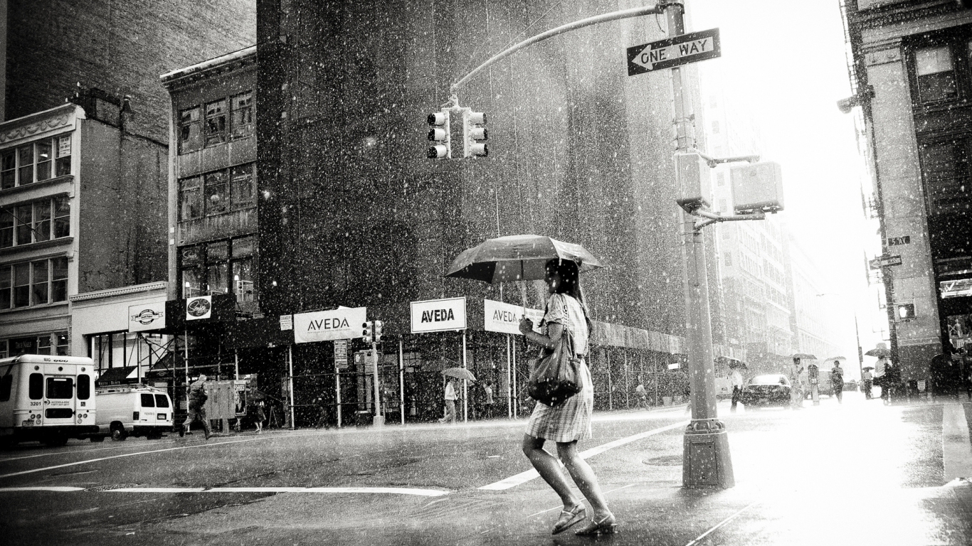 loneliness, megalopolis, black-and-white, хонт, weather, cloudy, woman, girl, city, rain