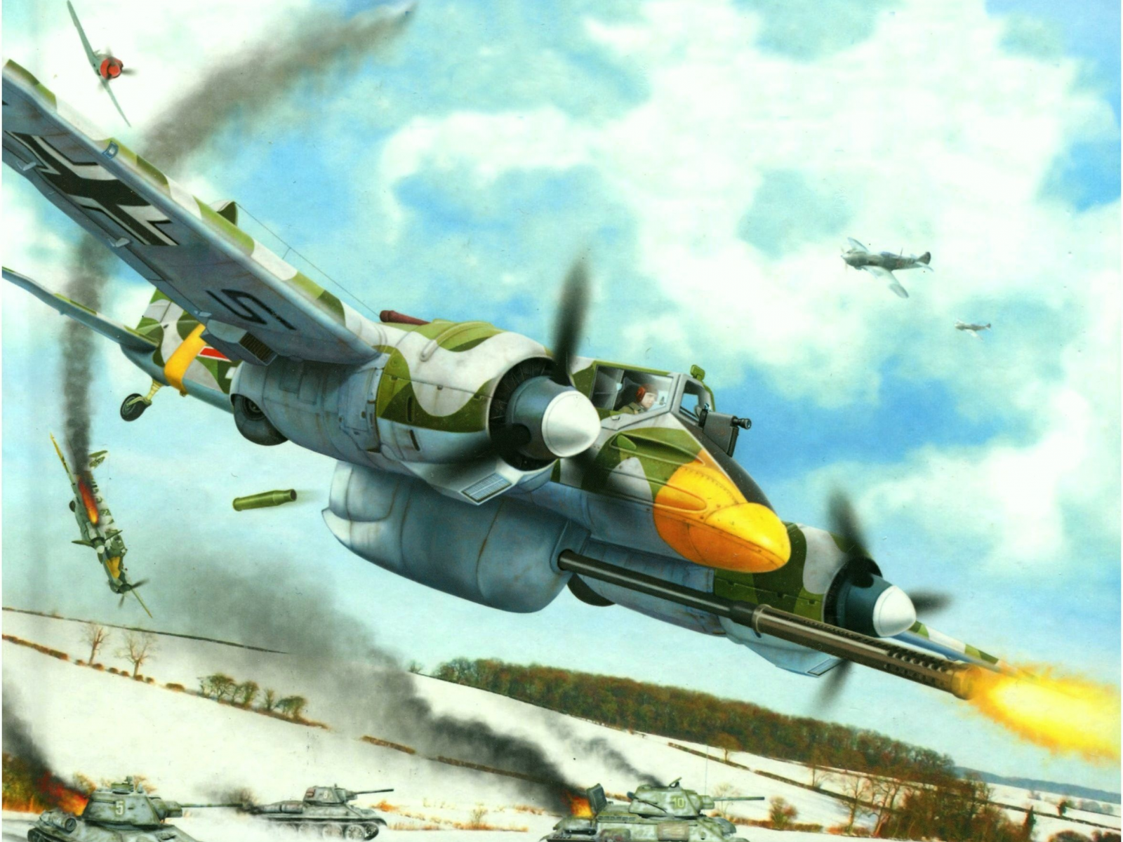 art, ww2, german aircraft, war, painting, hs 129