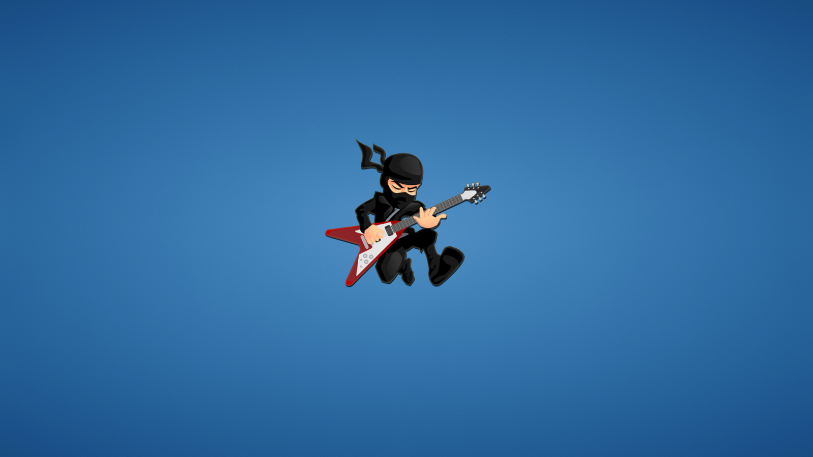 красная, ninja, гитара, синий фон, минимализм, ниндзя