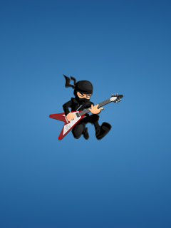 красная, ninja, гитара, синий фон, минимализм, ниндзя