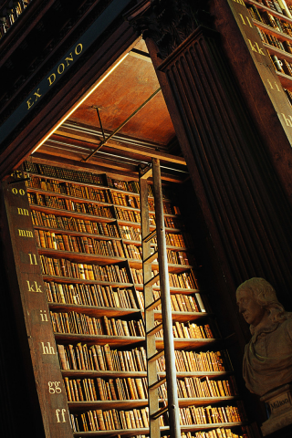books, shelving, library, staircase, trinity college library