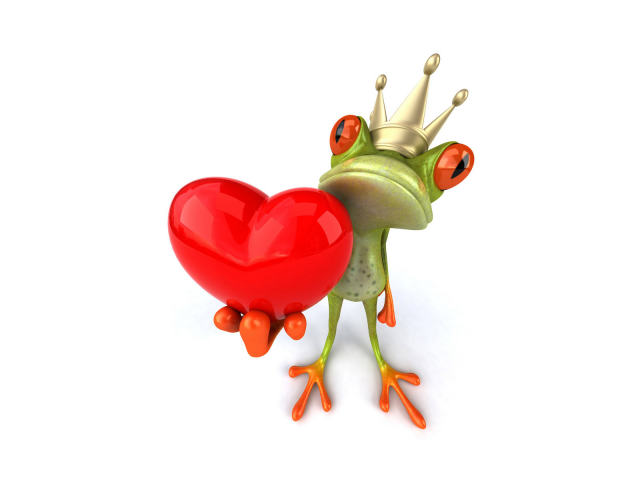 free frog 3d, лягушка, корона, сердце, графика