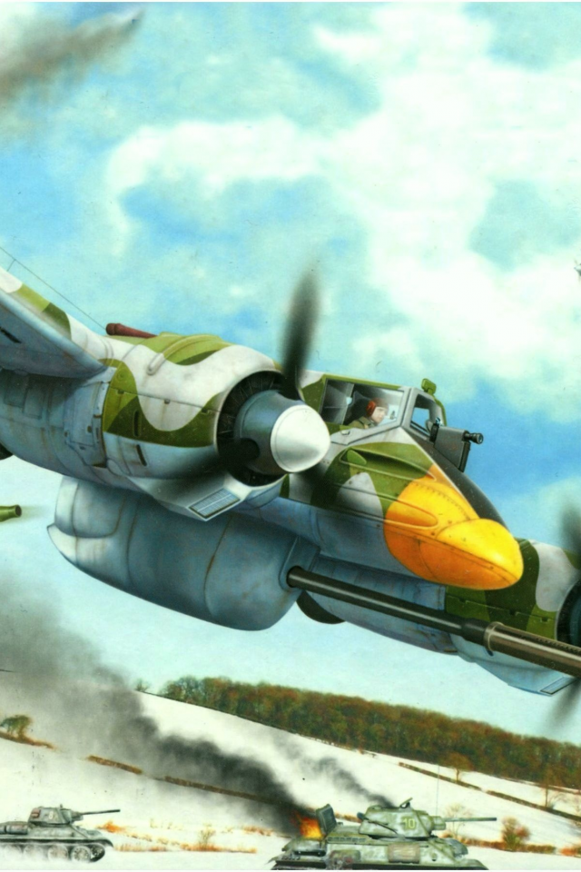 art, ww2, german aircraft, war, painting, hs 129