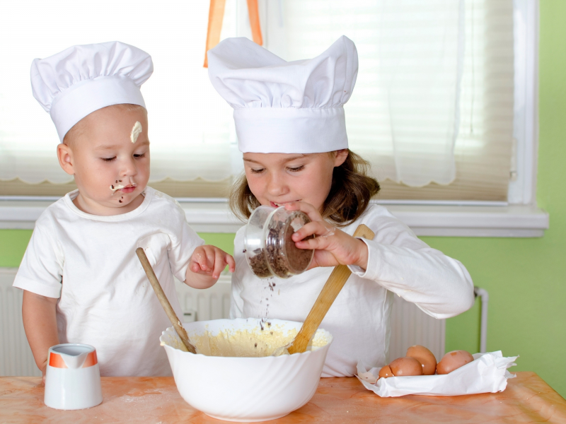 table, spices, boy, cream, girl, children, cup, eggs, kitchen, ребёнок, baby, spoon, cook