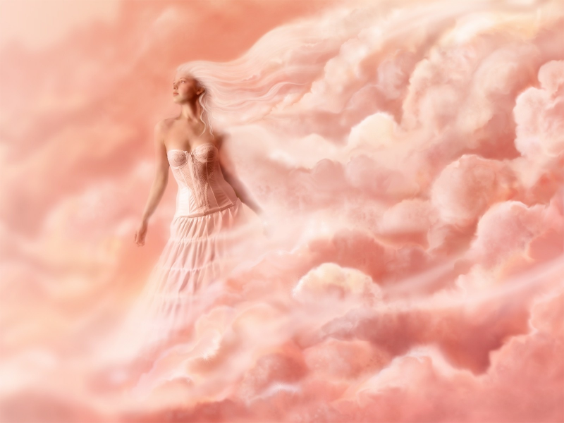 женщины, облака, розовый