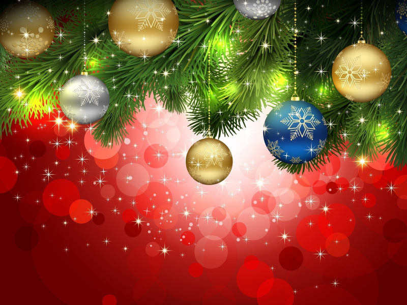 ветка, шарики, шары, иголки, рождество, праздник
