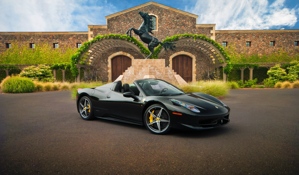 supercar, ferrari 458 spider, hq wallpaper, автообои, феррари, black