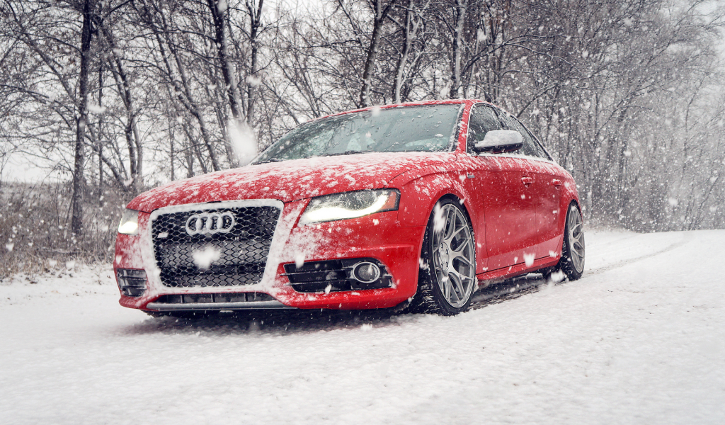 красная, audi, ауди, зима, снег, winter, s4, red