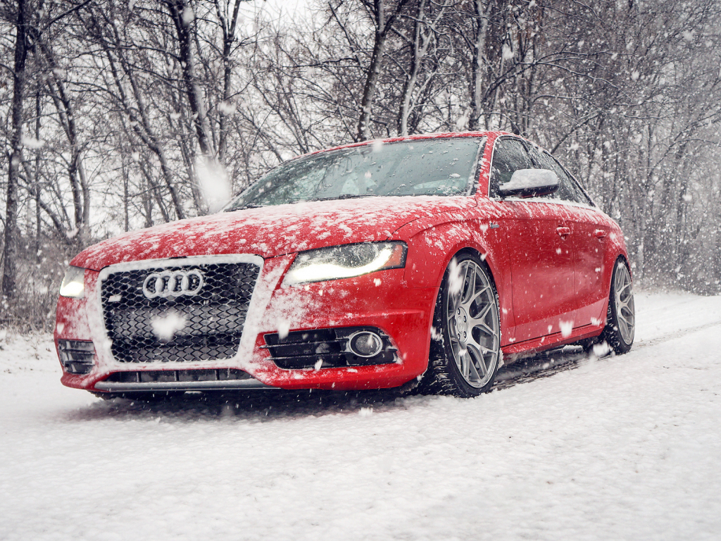 красная, audi, ауди, зима, снег, winter, s4, red