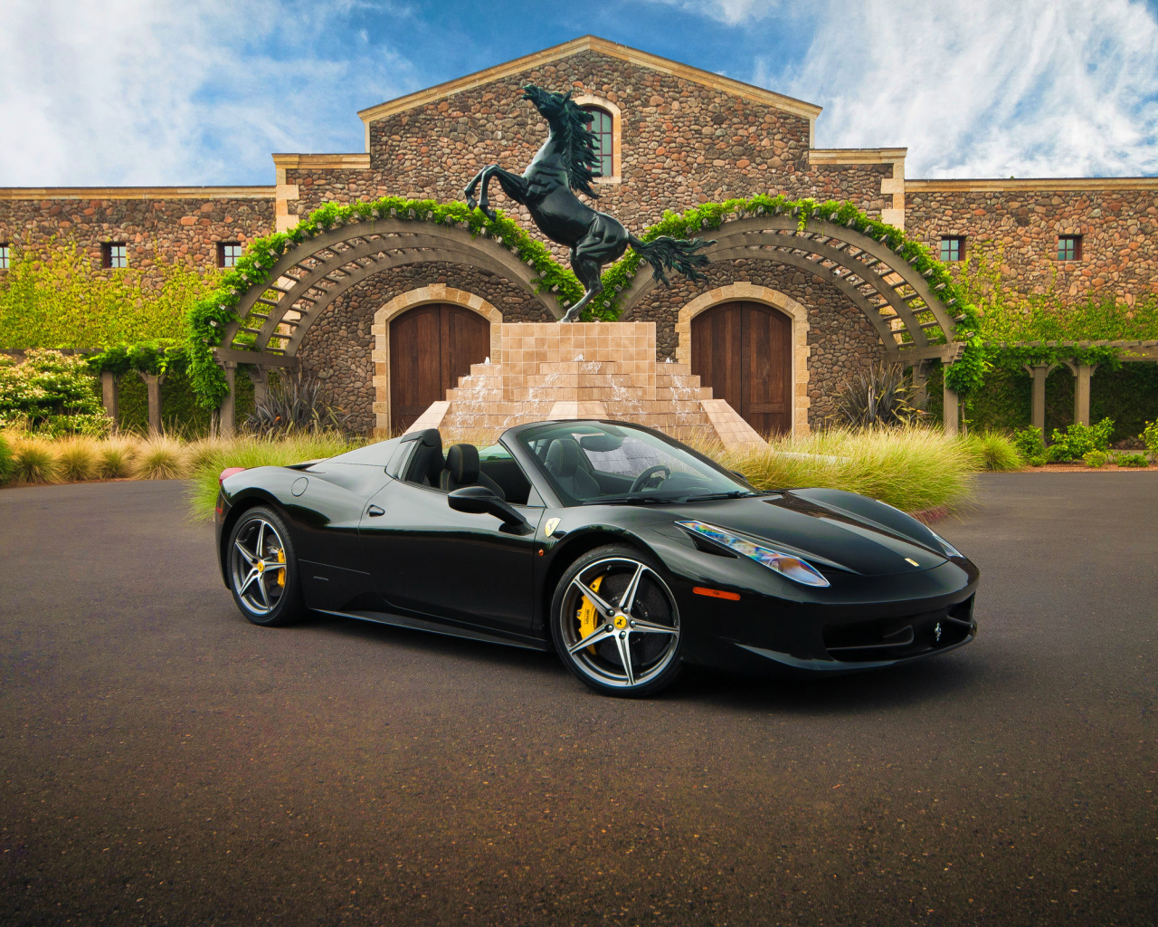 supercar, ferrari 458 spider, hq wallpaper, автообои, феррари, black