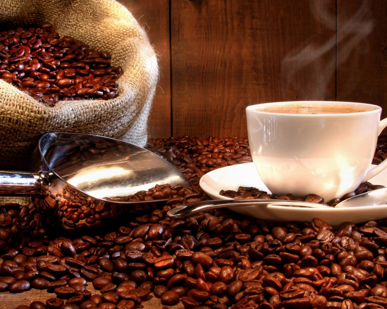 cup, white, coffee, bag, coffee beans