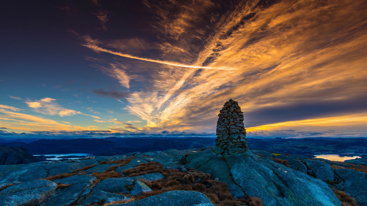 Mountain Sunrice, Норвегия, камни, небо