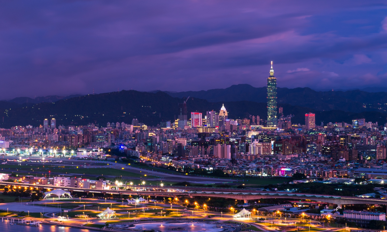 Taipei, город, ночь, огни, дома, небоскребы