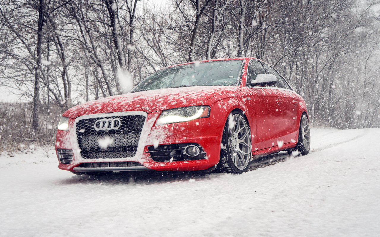 красная, audi, ауди, зима, снег, winter, s4, red