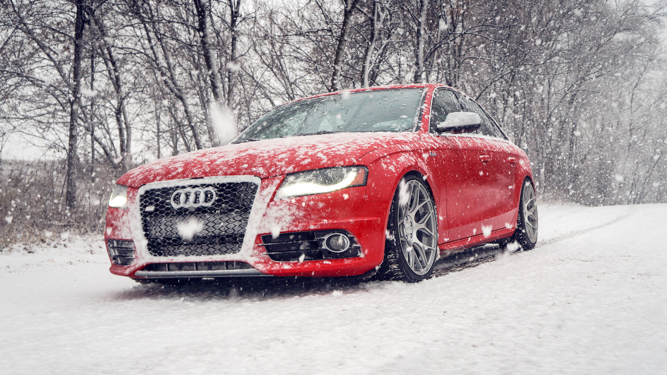 красная, audi, ауди, зима, снег, winter, s4, red