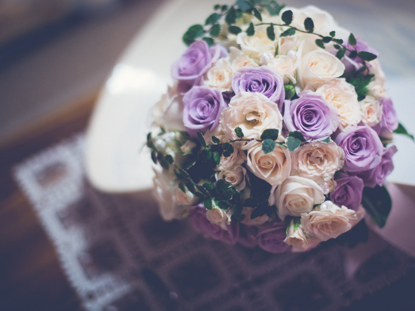 розы, букет, фиолетовые, свадебный, белые, цветы