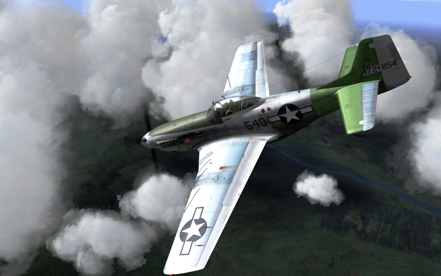 одноместный, p-51 mustang, арт, американский, north american, небо