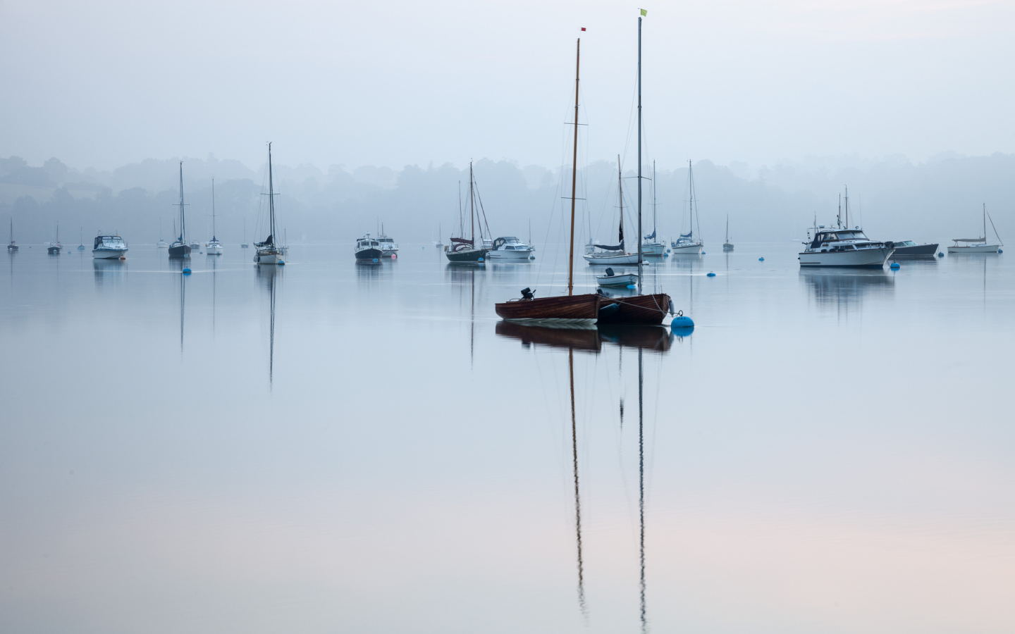 покой, туман, тишина, озеро, утро, лодки