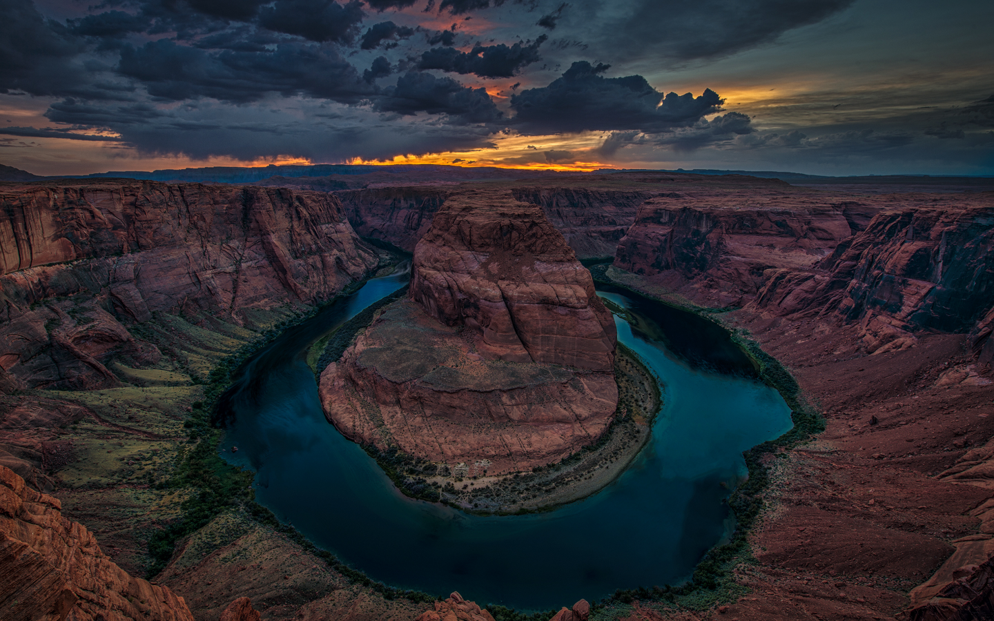 grand canyon national park, каньон, horseshoe bend, колорадо, тучи, река