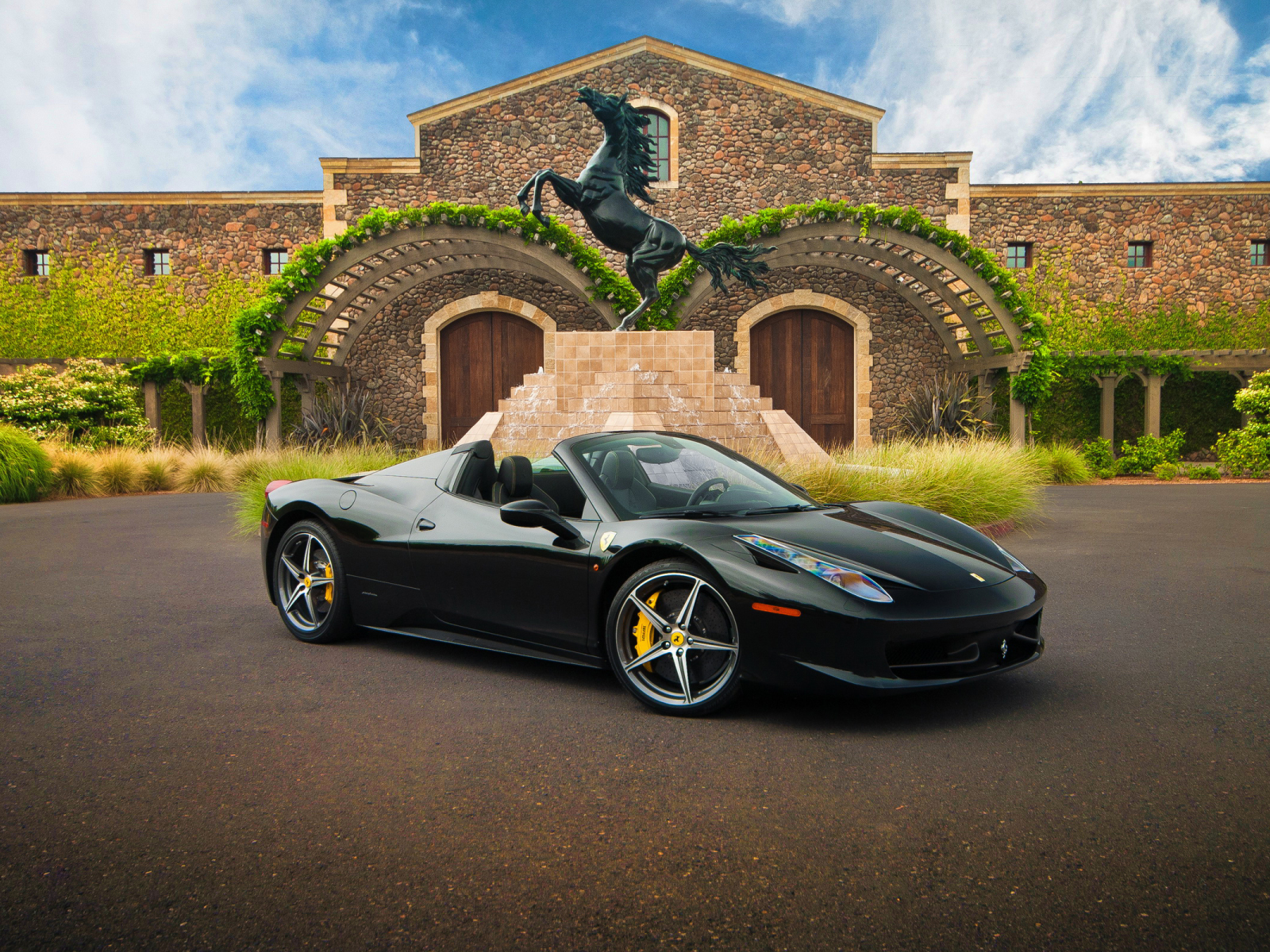 supercar, ferrari 458 spider, hq wallpaper, автообои, феррари, black