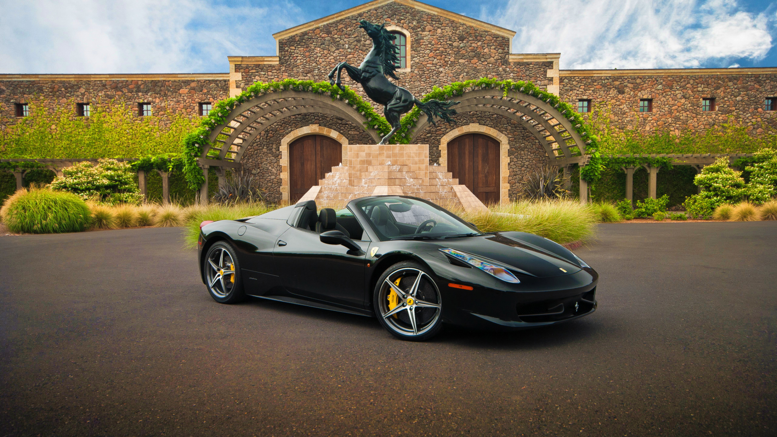 supercar, ferrari 458 spider, hq wallpaper, автообои, феррари, black