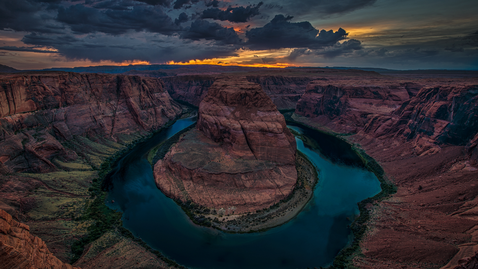 grand canyon national park, каньон, horseshoe bend, колорадо, тучи, река