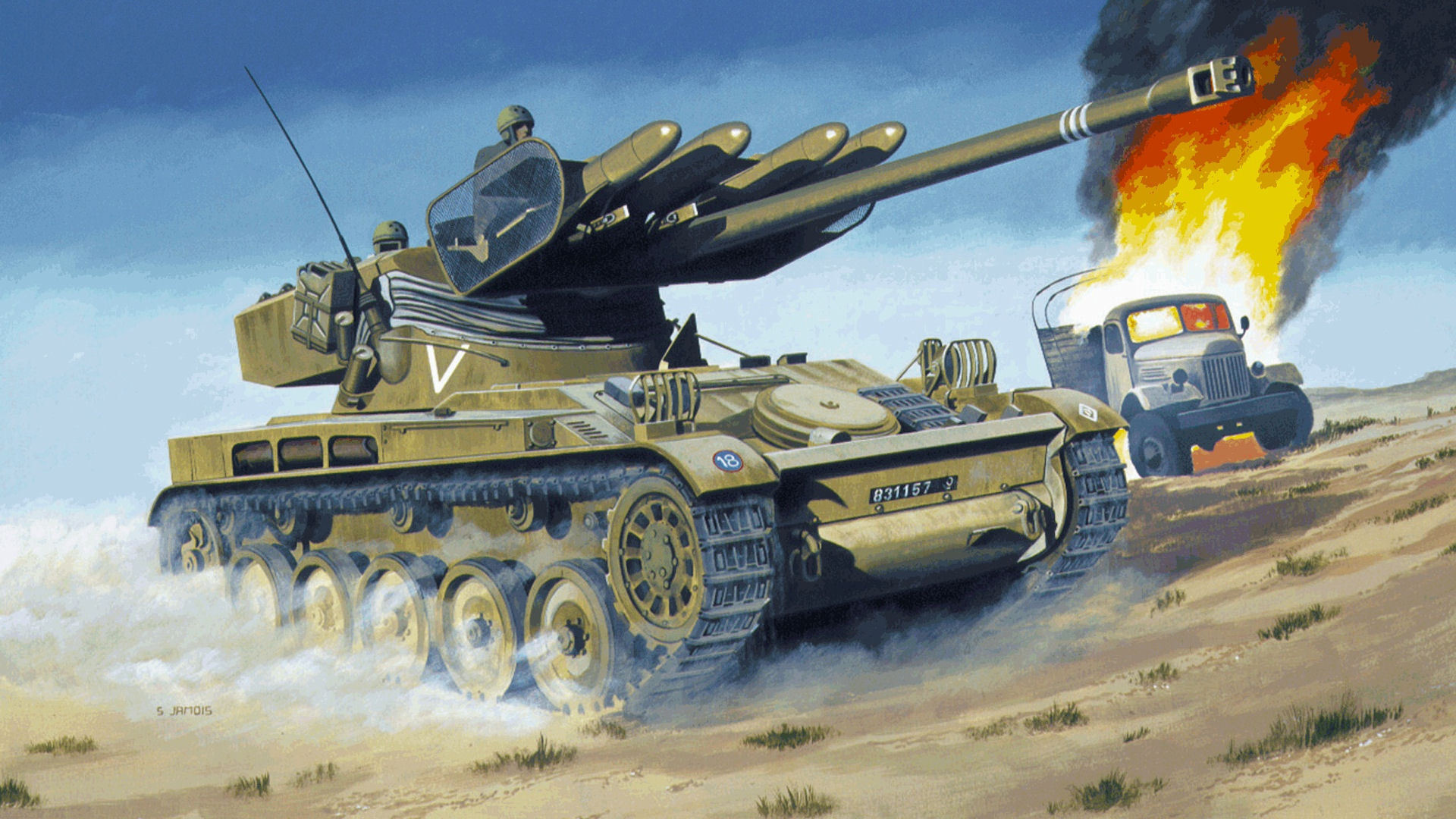 амх-13, пустыня, грузовик, птур ss-11, рисунок, танк