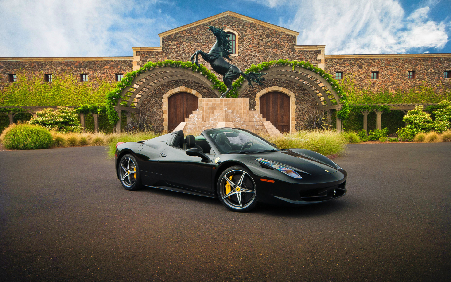 supercar, ferrari 458 spider, hq wallpaper, автообои, феррари, black