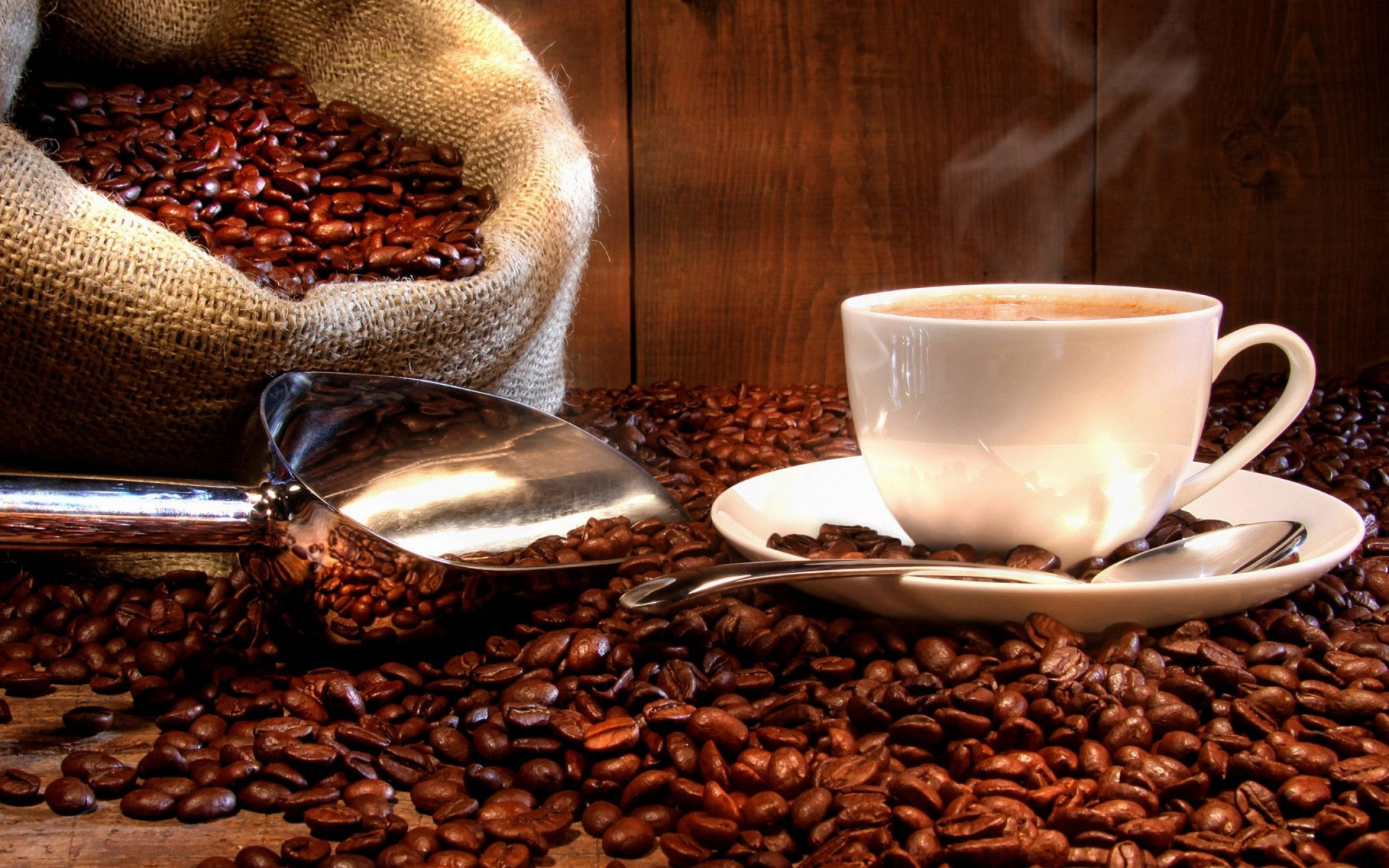 cup, white, coffee, bag, coffee beans